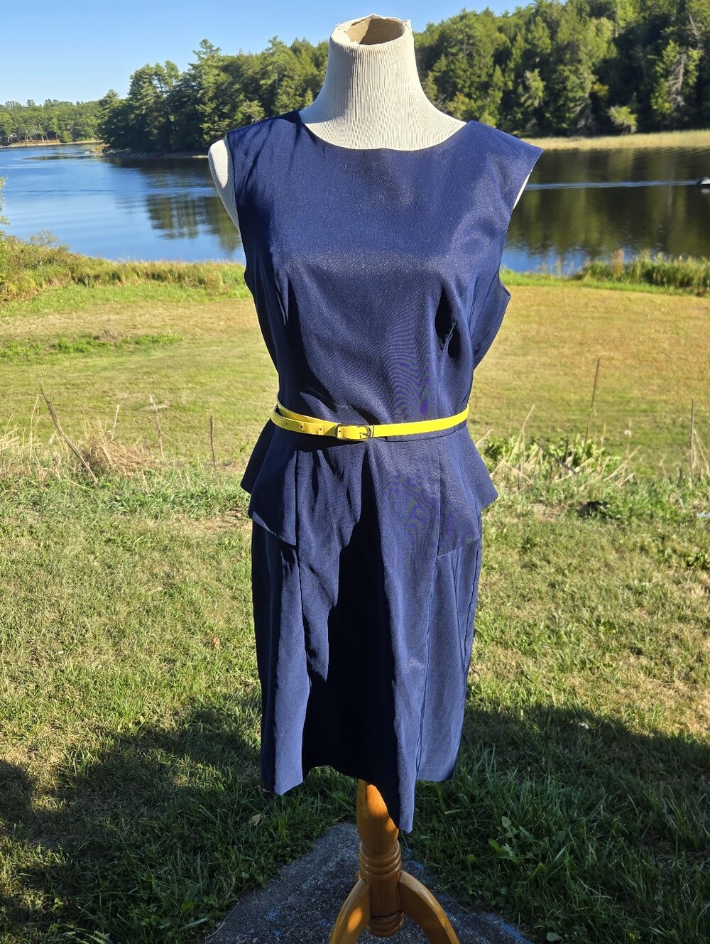 AGB Dress Navy Blue Asymmetric Peplum Sheath w/ Belt 12